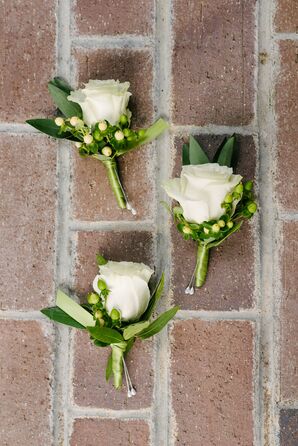 White Rose, Hypericum Berry Boutonniere
