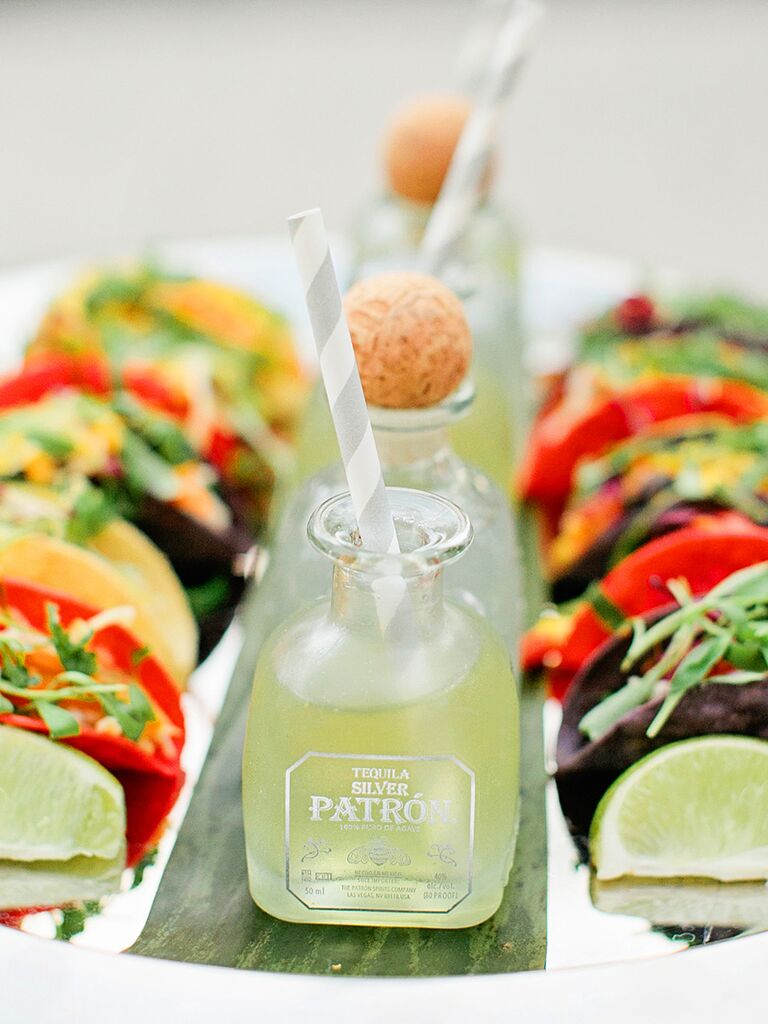 Taco and tequila paired wedding reception appetizer
