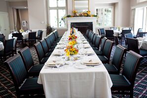 White Reception table, Colorful Centerpieces
