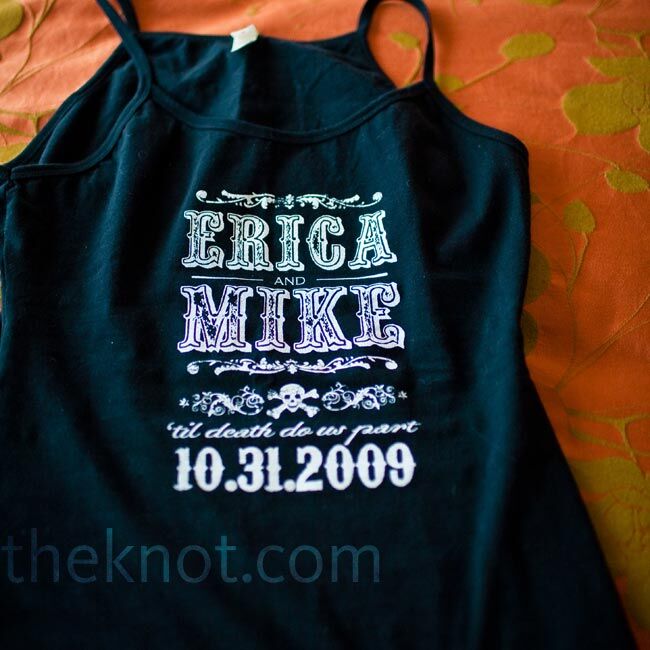 Erica designed a “’Till Death Do Us Part” logo and had it printed on tank tops and T-shirts as a fun reminder of their wedding date.
