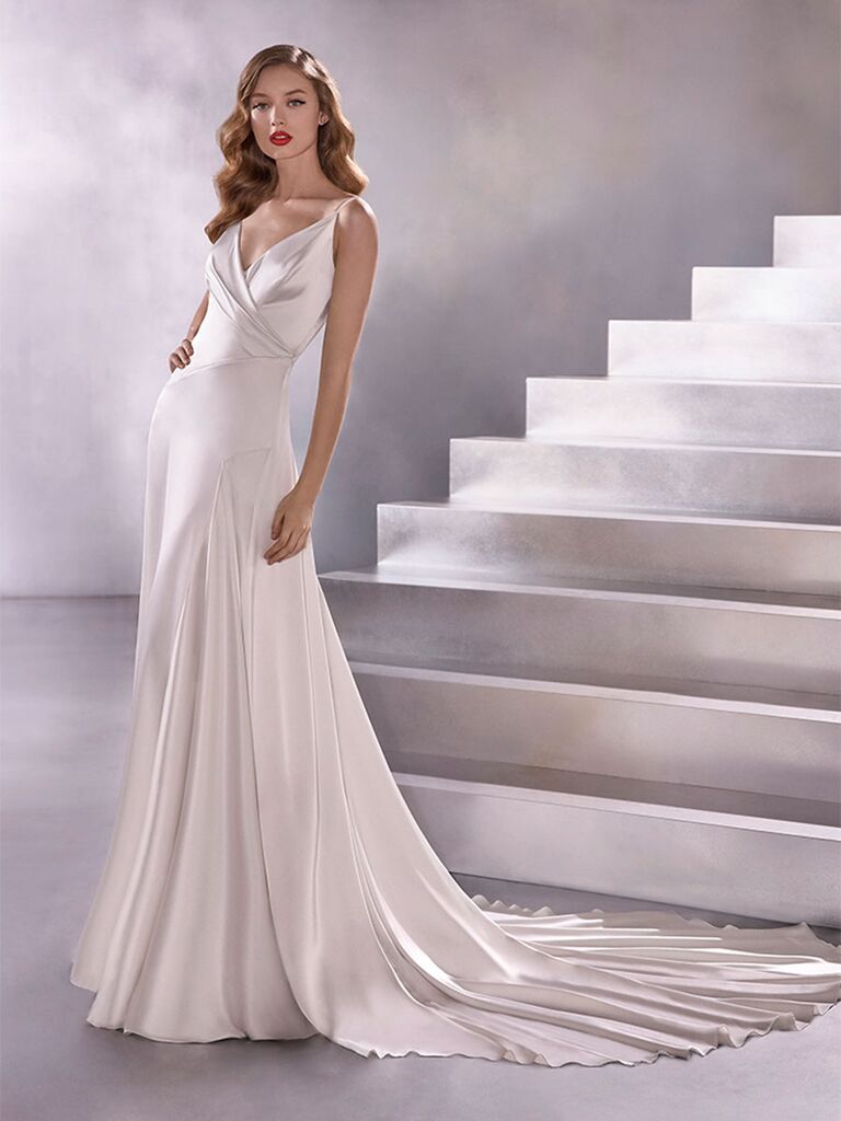 Atelier Provonias wedding dress a-line sating dress with v-neck