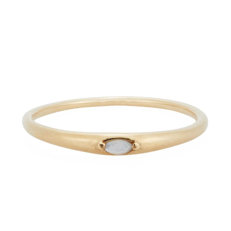 Minimalist pearl signet engagement ring from Laurie Fleming