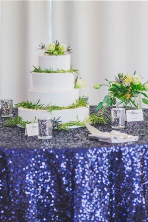 Cake Table with Blue Sequined Linen