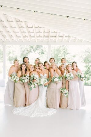 Elegant Bridesmaids in Metallic and Neutral-Colored Gowns