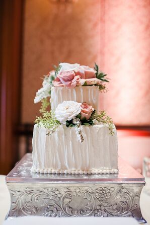 Two-Tiered Cake on Silver Stand
