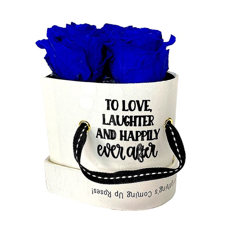 Blue preserved rose gift idea for 18th anniversary. 