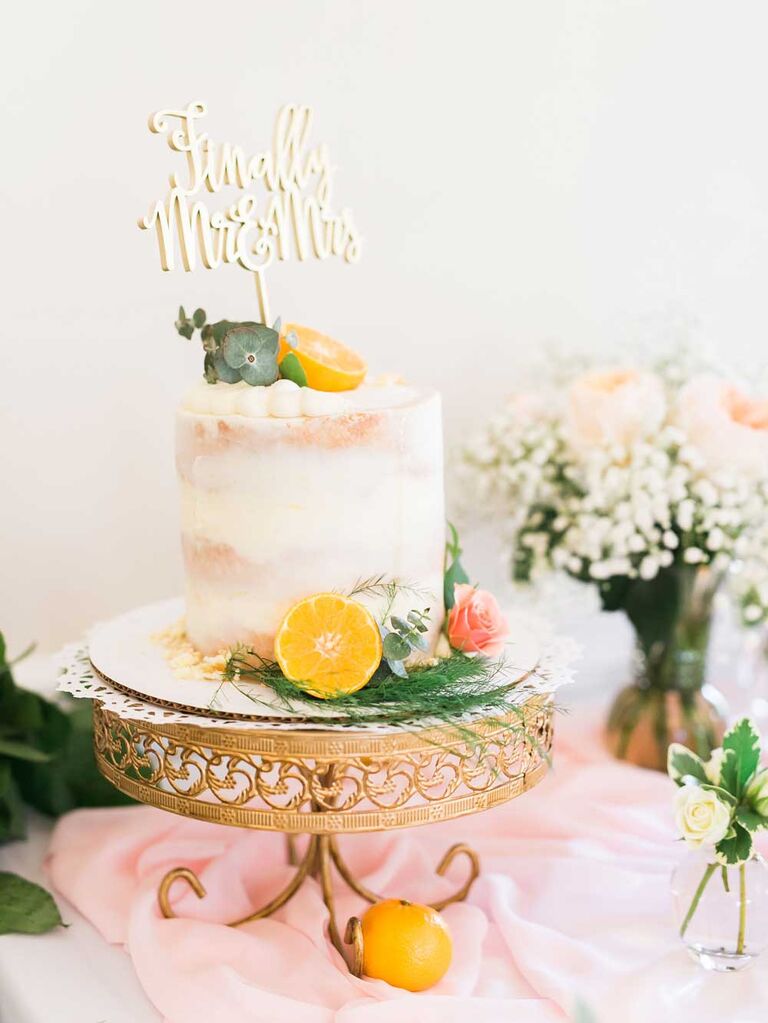 Small citrus semi-naked wedding cake