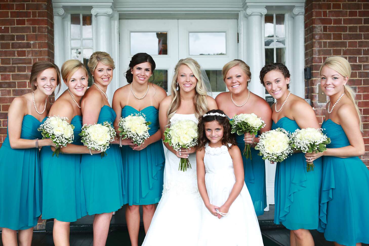Teal Knee-Length Bridesmaid Dresses