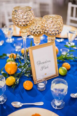 Blue Linens and Citrus Fruit Décor