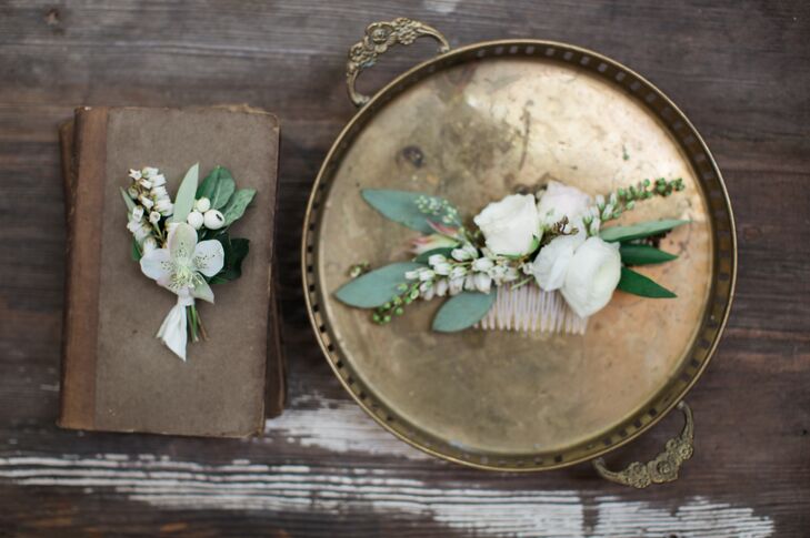 "I wanted them to be natural and somewhat wild but controlled," Allie Beth says of the floral arrangements. "Vine & Branch executed this beautifully. They were filled with gorgeous greenery but were still dominated by cream and blush flowers—exactly what I wanted. Garden roses and other wild flowers and greenery made for beautiful natural bouquets and boutonnieres."