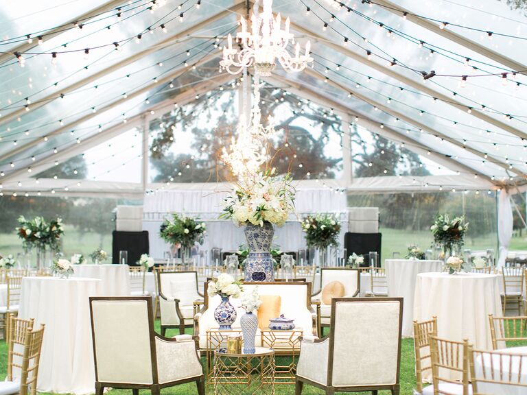 Clear tent at backyard wedding