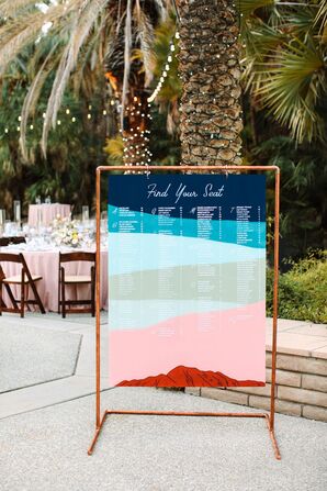 Blue-and-Pink Multicolored Seating Chart With Copper Frame