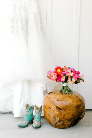 Colorful Bouquet and Blue Cowboy Boots