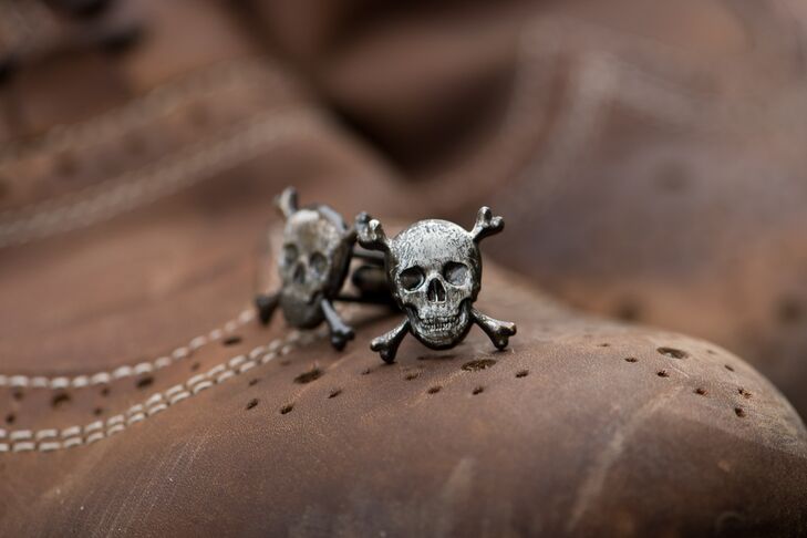 Josh's skull and crossbones cuff links were a gift from his bride.