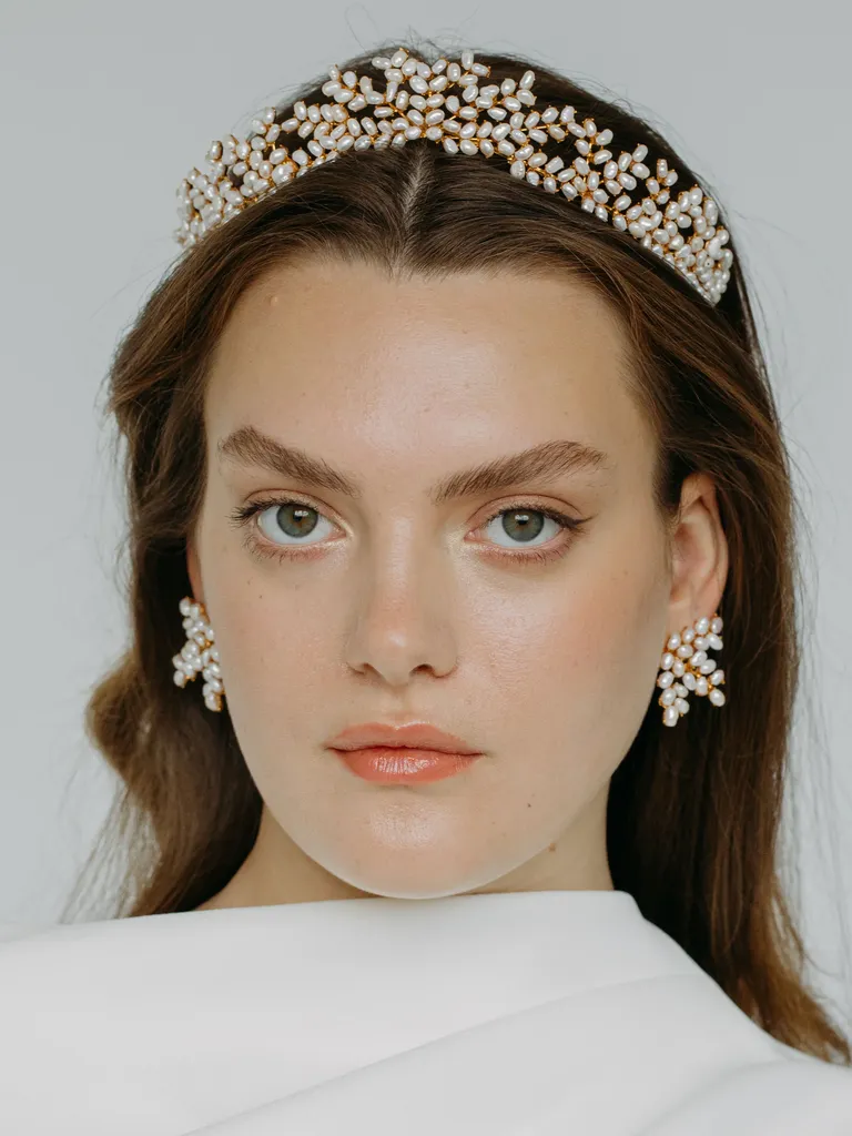Fresh water seed pearl floral vine bridal tiara