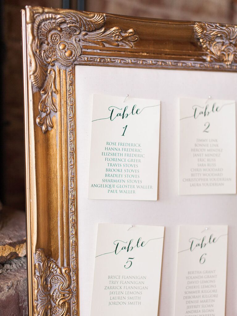 Vintage gold frame as wedding seating chart