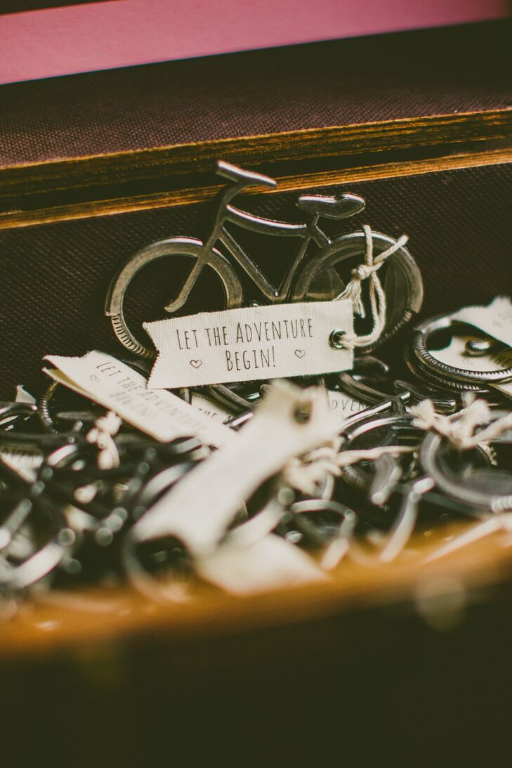 “We found cute bicycle bottle openers on Etsy that came with a tag that said, 'Let the adventure begin,'” says Kim.