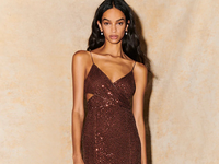 Sequin midi dress with cutouts and front slit