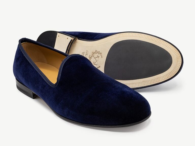 Navy blue velvet shoes. 