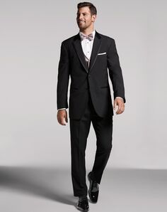 MEN’S WEARHOUSE Calvin Klein® Black Satin Edged Notch Lapel Black Tuxedo