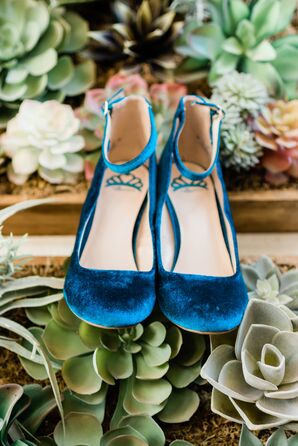 Retro Blue-Velvet Ankle-Strap Heels