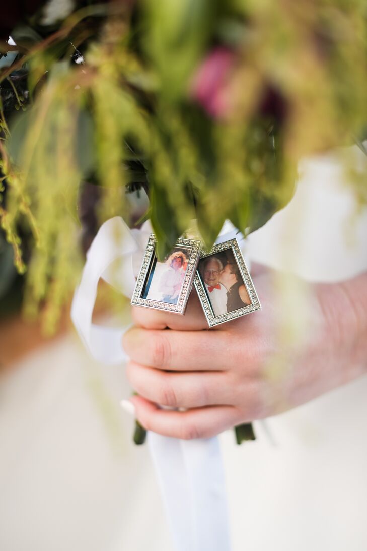 Photo Charms on Wedding Bouquet