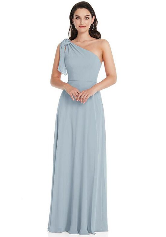 Dessy Group Draped One-Shoulder Maxi Dress with Scarf Bow - 1561 One Shoulder Bridesmaid Dress - 1