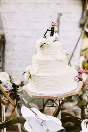 Simple White Wedding Cake With Personalized Cake Topper