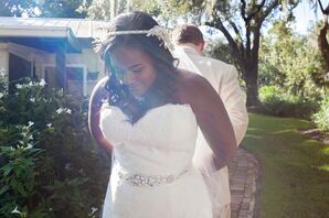 Bride and Groom Hold Hands and Pray