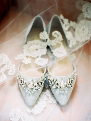 Pale Blue Bejeweled Bridal Flats