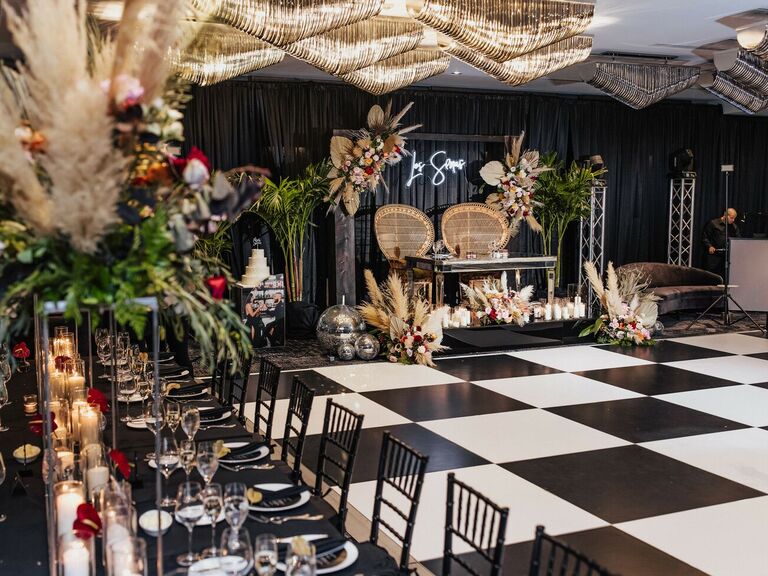Black and white checkered dance floor. 