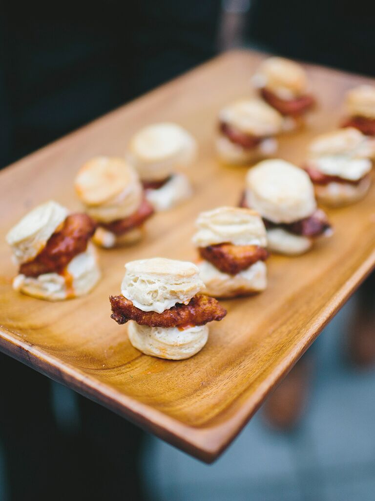 Fried chicken and biscuit slider wedding reception appetizer
