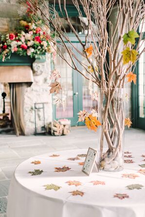 Escort Card Display with Fall Leaves