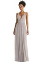 Dessy Group Illusion Deep V-Neck Tulle Maxi Dress with Adjustable Straps - TH062 V-Neck Bridesmaid Dress - thumbnail - 1