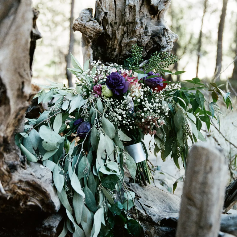 Baby's breath and eucalyptus wedding bouquet