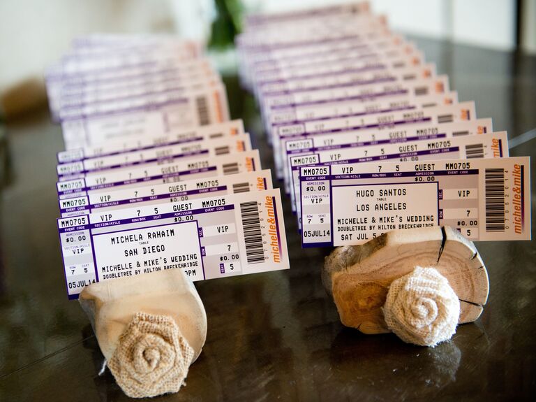 Concert ticket-inspired escort cards.