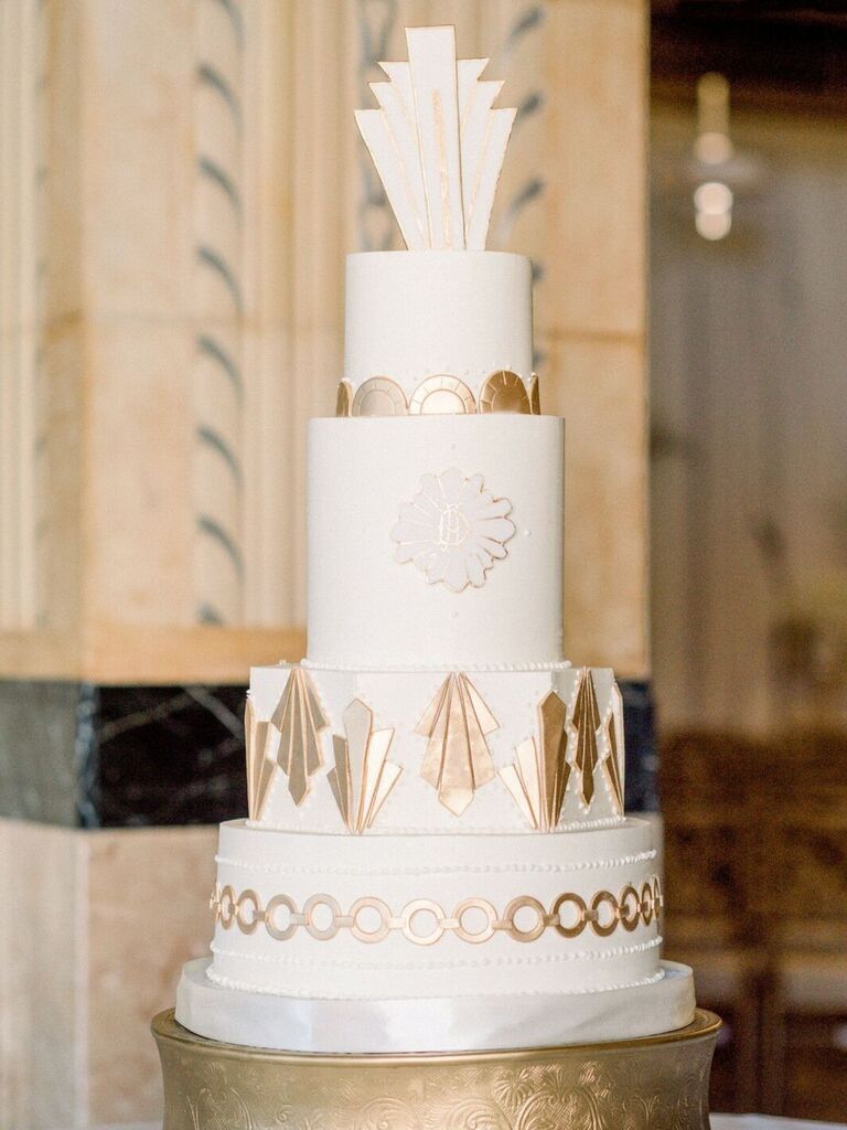 white-and-gold Art Deco cake