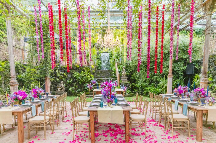 Hawaiian Reception with Greenery and Hanging Flowers