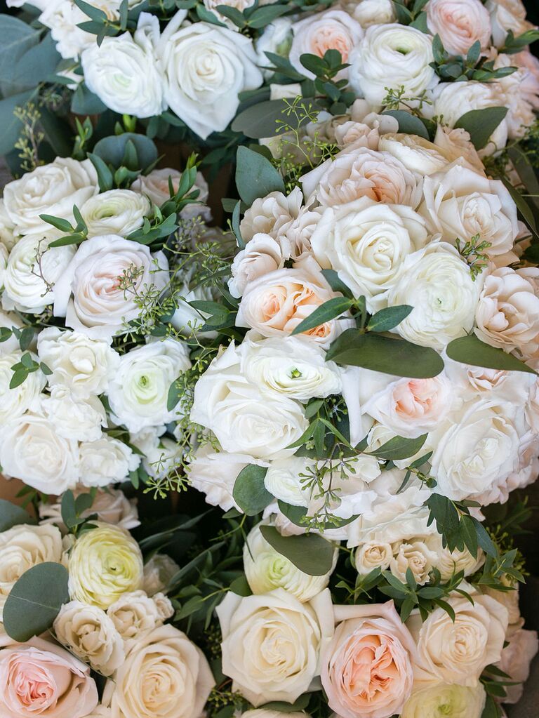 Pink and white garden roses wedding flowers