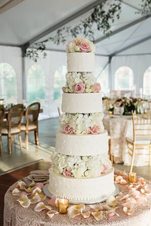 Round Tiered Buttercream Cake with Hydrangea and Rose Cake Flowers