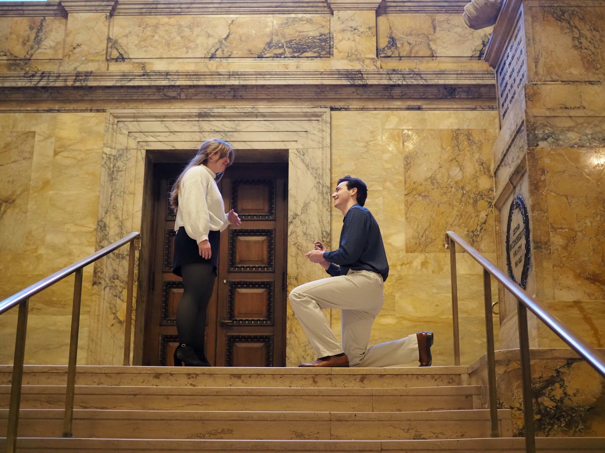 Megan moved to Boston and Paul proposed in the Boston Public library