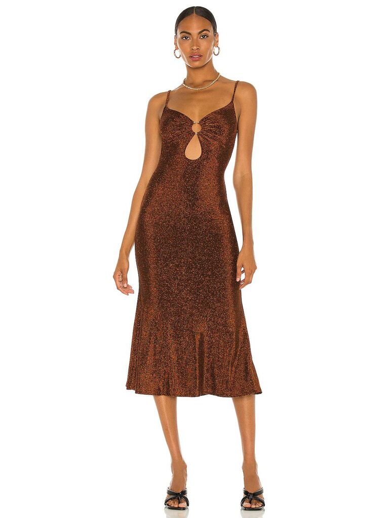 Shimmery brown midi dress