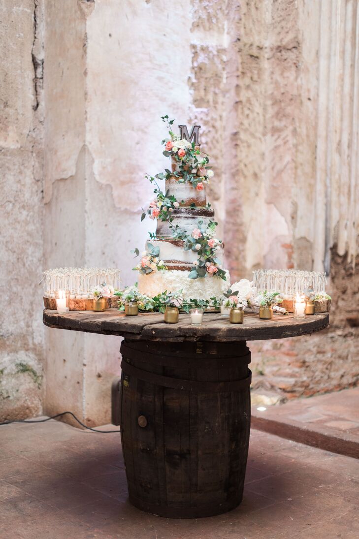Garden-Inspired Naked Cake on Rustic Barrel Stand