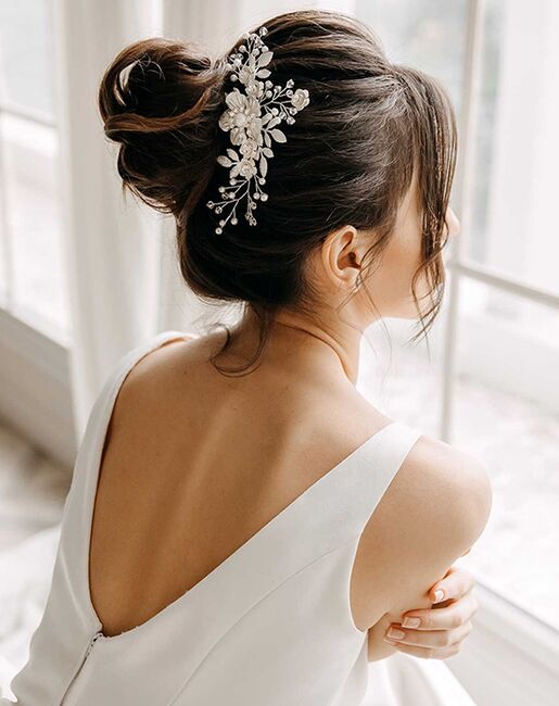 AW Bridal AW BRIDAL Wedding Hair Comb Ivory Flower Bridal Headpiece Hair Clip Wedding Hair Accessories for Brides (Silver) Silver Pins, Combs + Clip - 4
