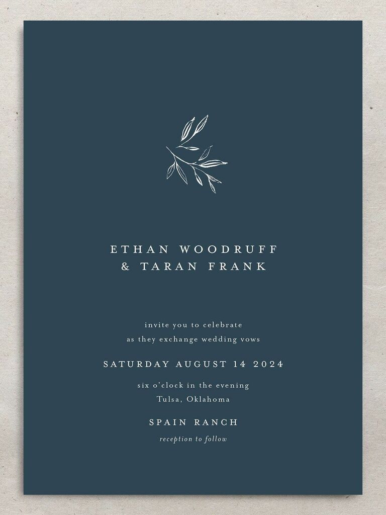 minimal leaf print wedding invitation