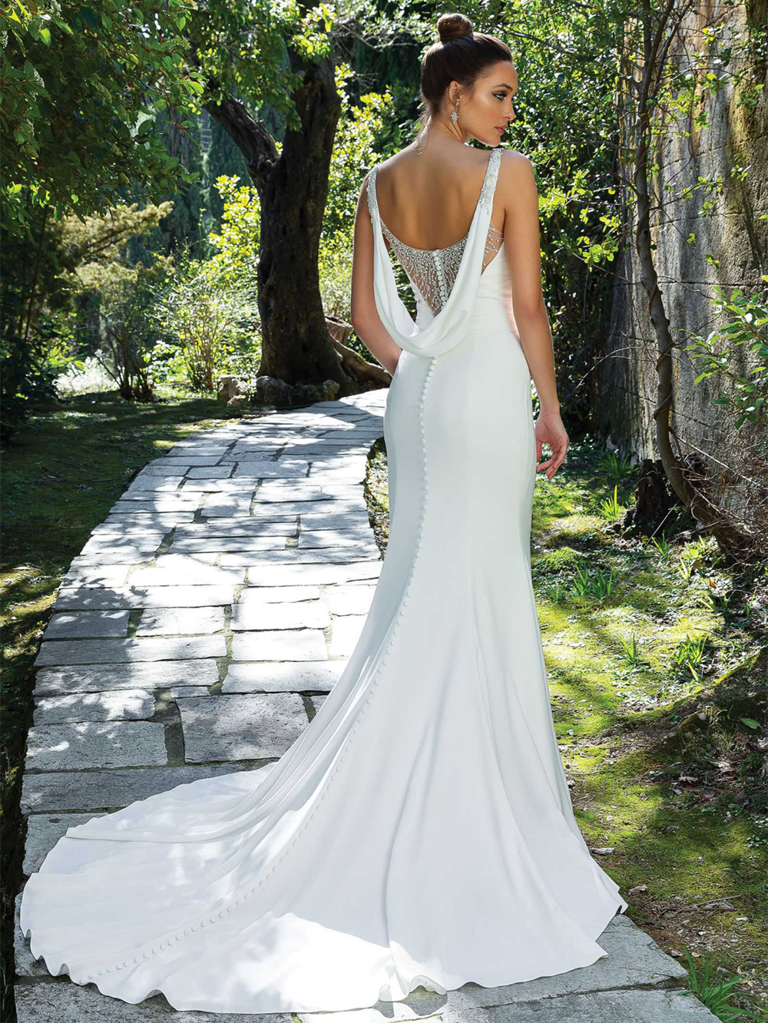 lace cowl back wedding dress