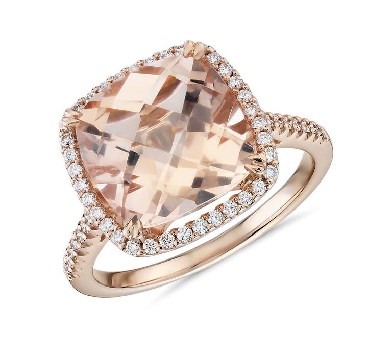 Morganite and Blue Diamond Ring in Rose Gold