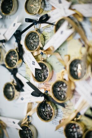 Gold Compass Wedding Favors With Tags
