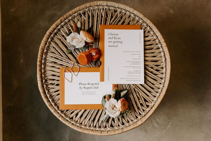 Simple White and Orange Wedding Invitations