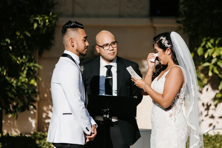 Bride Crying While Reciting Wedding Vows at Casa Real at Ruby Hill Winery in Pleasanton, California